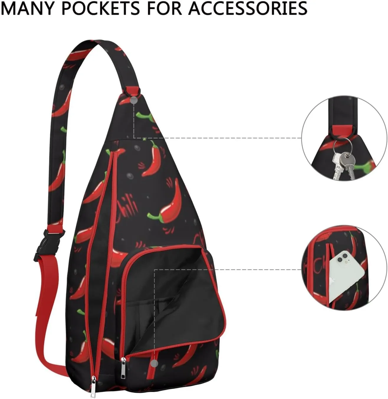 Shoulder Sling Crossbody Casual Chest Bag For Travel Sports Running,Backpack for Men & Women Lightweight Sports BagCrossbody Concealed Carry,Chili Shoulder Bag Waterproof Chest Bag