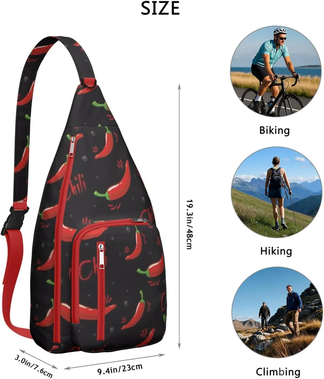 Shoulder Sling Crossbody Casual Chest Bag For Travel Sports Running,Backpack for Men & Women Lightweight Sports BagCrossbody Concealed Carry,Chili Shoulder Bag Waterproof Chest Bag