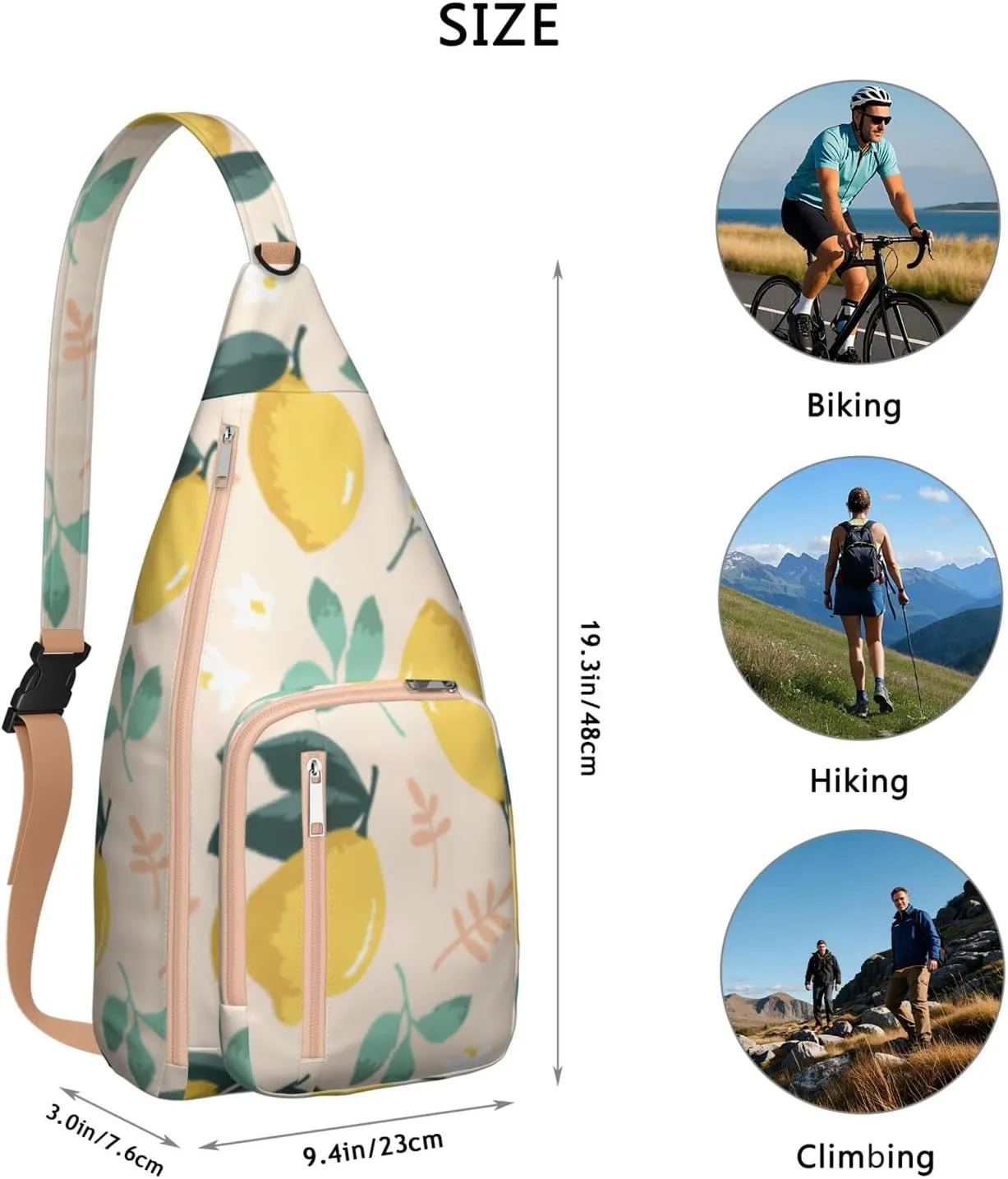 Shoulder Sling Crossbody Casual Chest Bag For Travel Sports Running,Backpack for Men & Women Lightweight Sports BagCrossbody Concealed Carry,Lemon Shoulder Bag Waterproof Chest Bag