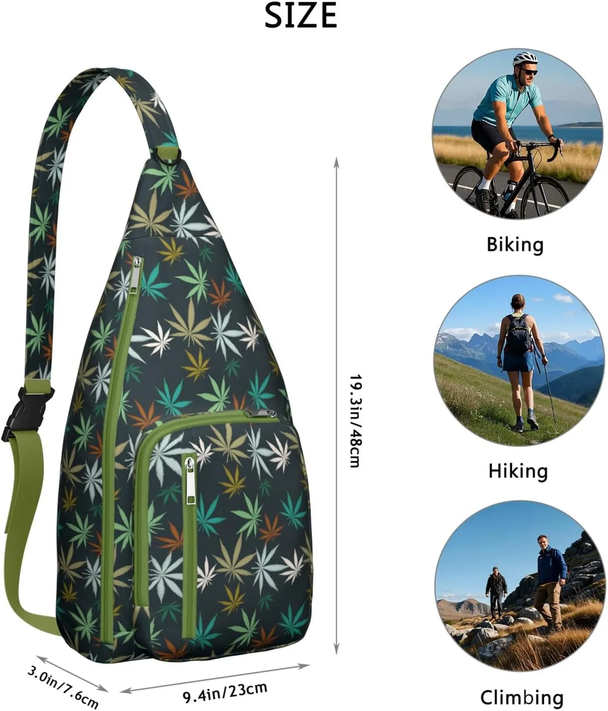 Shoulder Sling Crossbody Casual Chest Bag For Travel Sports Running,Backpack for Men & Women Lightweight Sports BagCrossbody Concealed Carry,Marijuana Leaf Shoulder Bag Waterproof Chest Bag