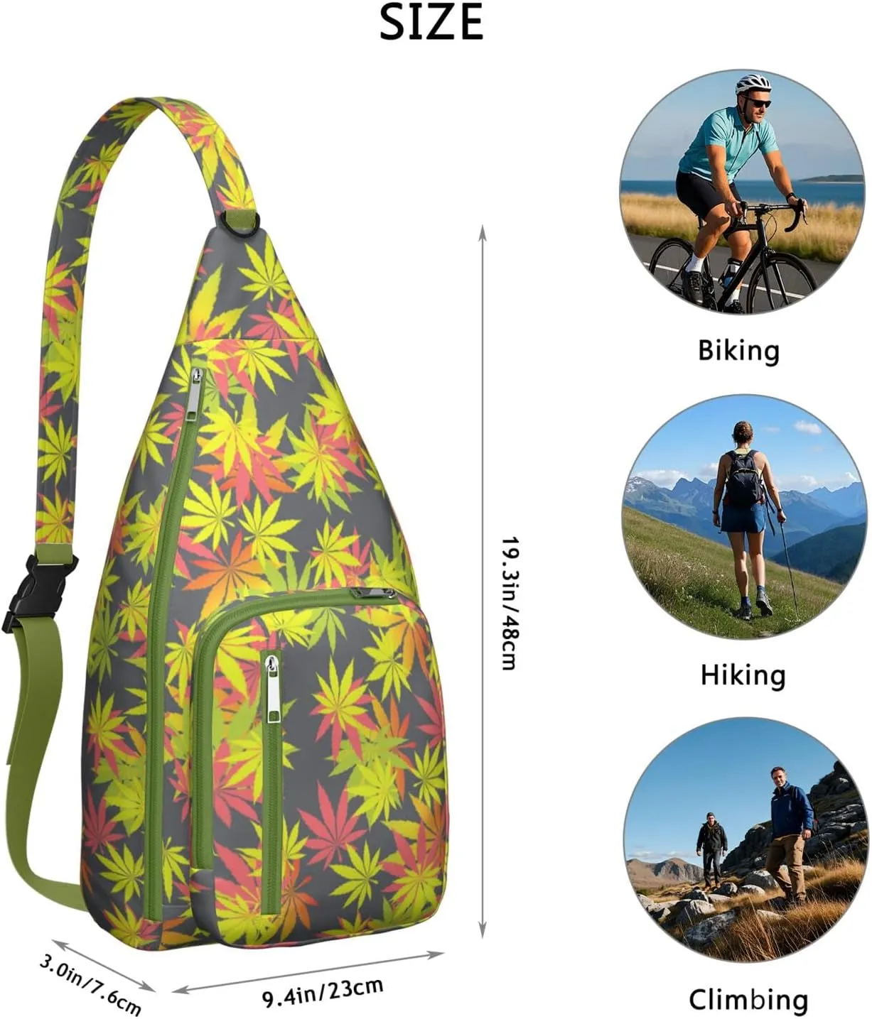 Shoulder Sling Crossbody Casual Chest Bag For Travel Sports Running,Backpack for Men & Women Lightweight Sports BagCrossbody Concealed Carry,Marijuana Leaf Shoulder Bag Waterproof Chest Bag