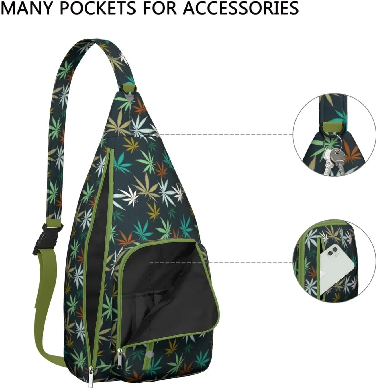 Shoulder Sling Crossbody Casual Chest Bag For Travel Sports Running,Backpack for Men & Women Lightweight Sports BagCrossbody Concealed Carry,Marijuana Leaf Shoulder Bag Waterproof Chest Bag