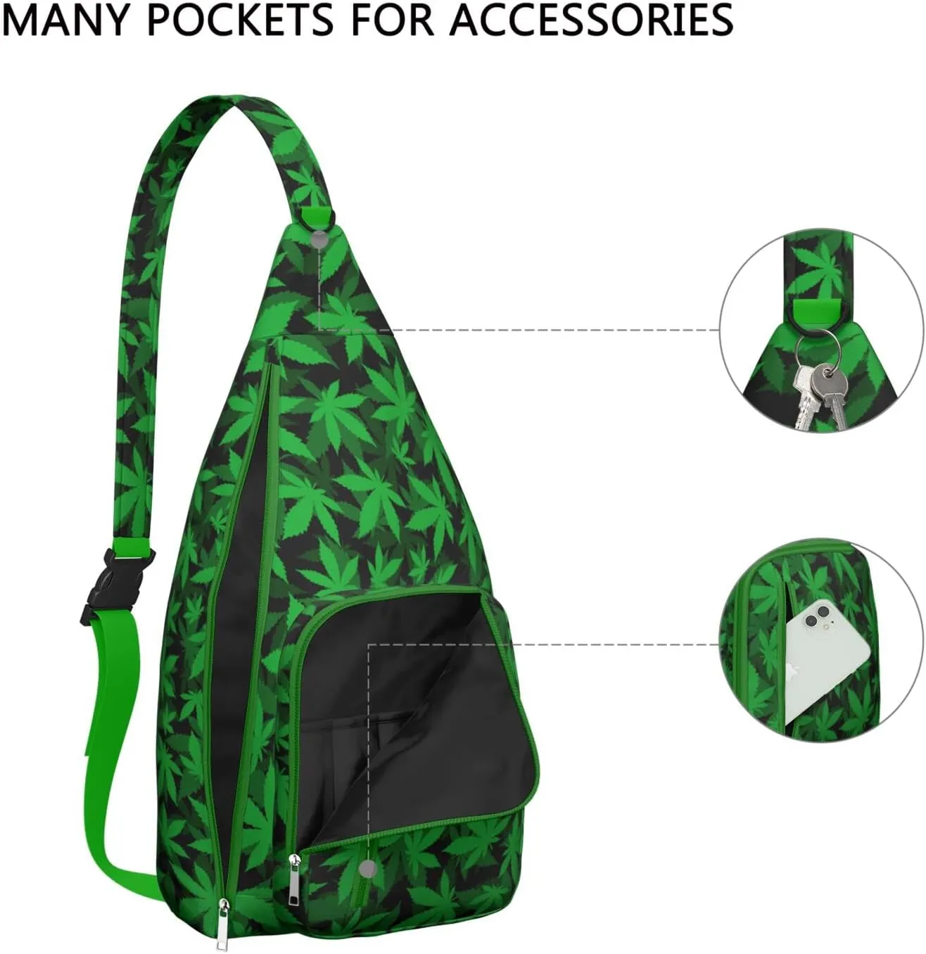 Shoulder Sling Crossbody Casual Chest Bag For Travel Sports Running,Backpack for Men & Women Lightweight Sports BagCrossbody Concealed Carry,Marijuana Leaf Shoulder Bag Waterproof Chest Bag