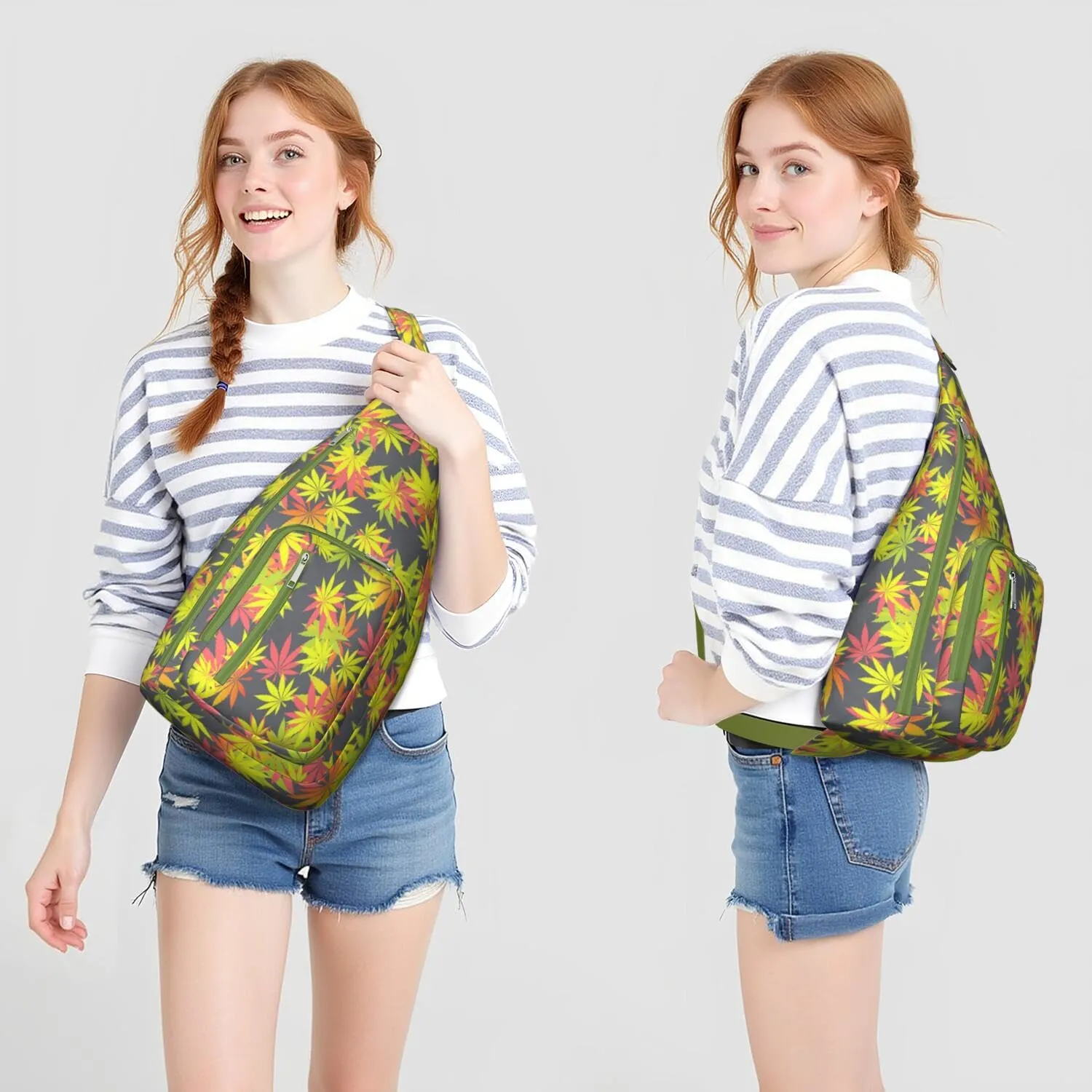 Shoulder Sling Crossbody Casual Chest Bag For Travel Sports Running,Backpack for Men & Women Lightweight Sports BagCrossbody Concealed Carry,Marijuana Leaf Shoulder Bag Waterproof Chest Bag