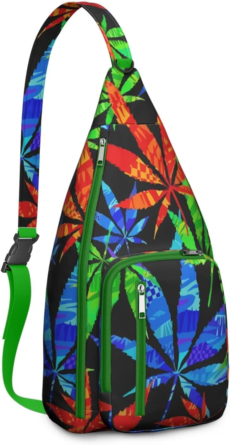 Shoulder Sling Crossbody Casual Chest Bag For Travel Sports Running,Backpack for Men & Women Lightweight Sports BagCrossbody Concealed Carry,Marijuana Leaf Shoulder Bag Waterproof Chest Bag