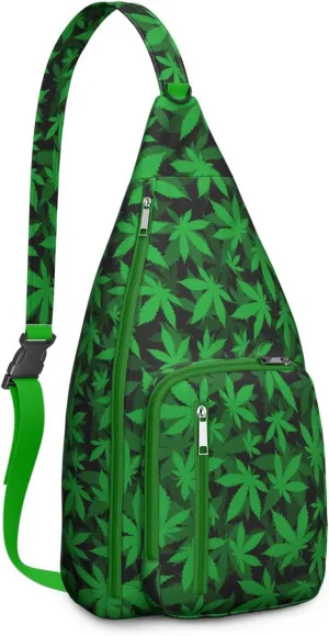 Shoulder Sling Crossbody Casual Chest Bag For Travel Sports Running,Backpack for Men & Women Lightweight Sports BagCrossbody Concealed Carry,Marijuana Leaf Shoulder Bag Waterproof Chest Bag