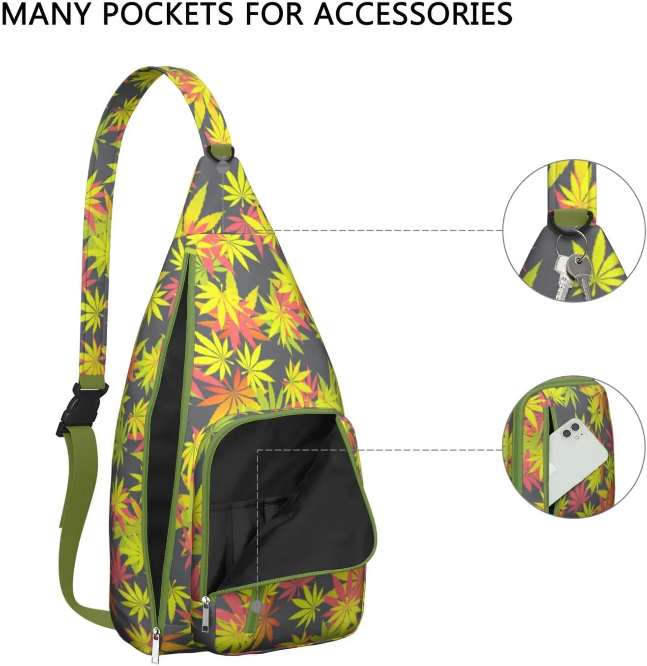 Shoulder Sling Crossbody Casual Chest Bag For Travel Sports Running,Backpack for Men & Women Lightweight Sports BagCrossbody Concealed Carry,Marijuana Leaf Shoulder Bag Waterproof Chest Bag