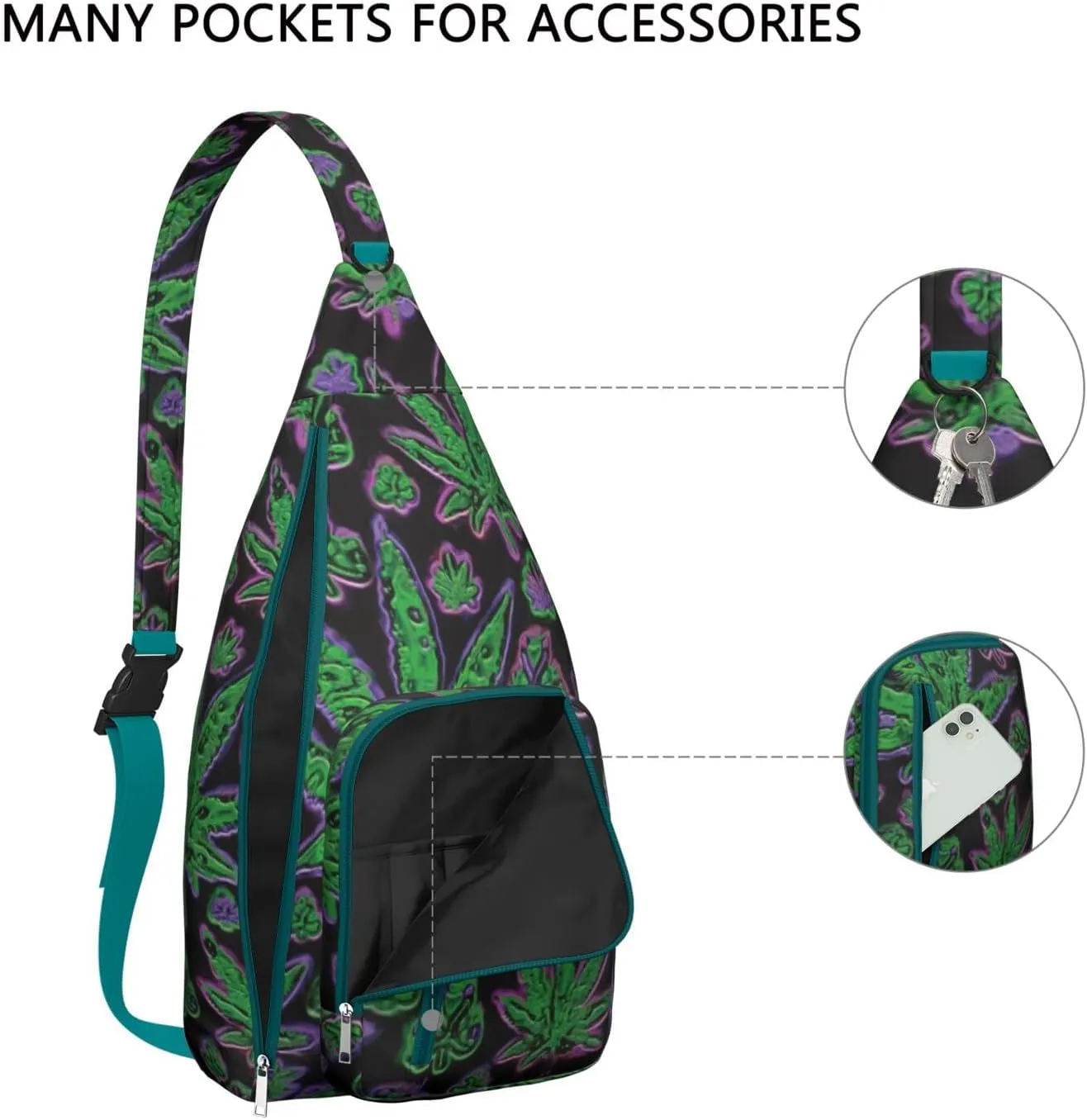 Shoulder Sling Crossbody Casual Chest Bag For Travel Sports Running,Backpack for Men & Women Lightweight Sports BagCrossbody Concealed Carry,Marijuana Leaf Shoulder Bag Waterproof Chest Bag