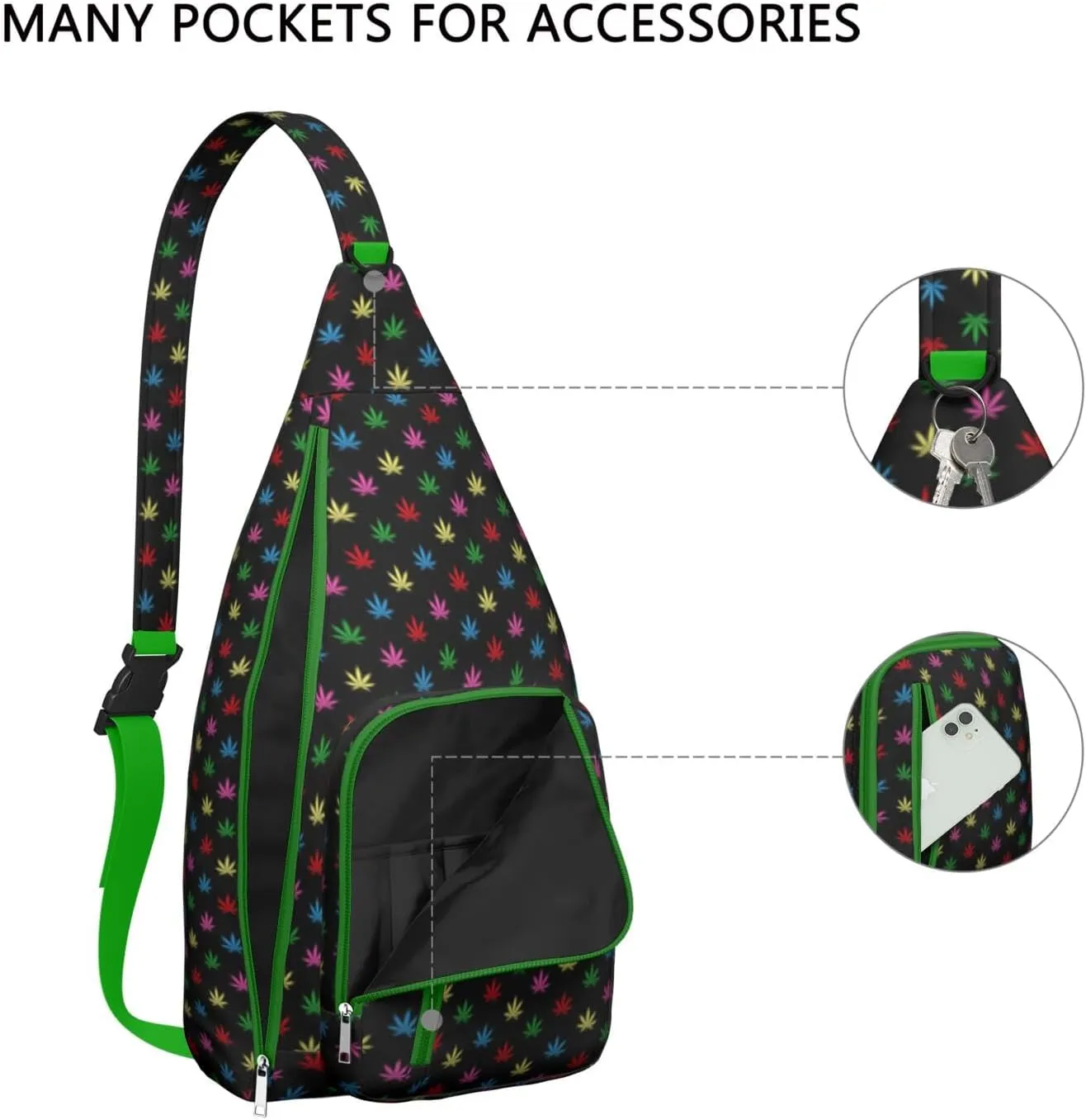 Shoulder Sling Crossbody Casual Chest Bag For Travel Sports Running,Backpack for Men & Women Lightweight Sports BagCrossbody Concealed Carry,Marijuana Leaf Shoulder Bag Waterproof Chest Bag