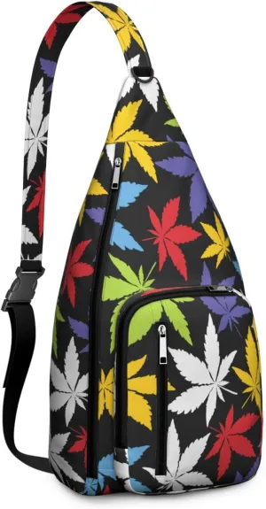 Shoulder Sling Crossbody Casual Chest Bag For Travel Sports Running,Backpack for Men & Women Lightweight Sports BagCrossbody Concealed Carry,Marijuana Leaf Shoulder Bag Waterproof Chest Bag