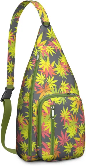 Shoulder Sling Crossbody Casual Chest Bag For Travel Sports Running,Backpack for Men & Women Lightweight Sports BagCrossbody Concealed Carry,Marijuana Leaf Shoulder Bag Waterproof Chest Bag