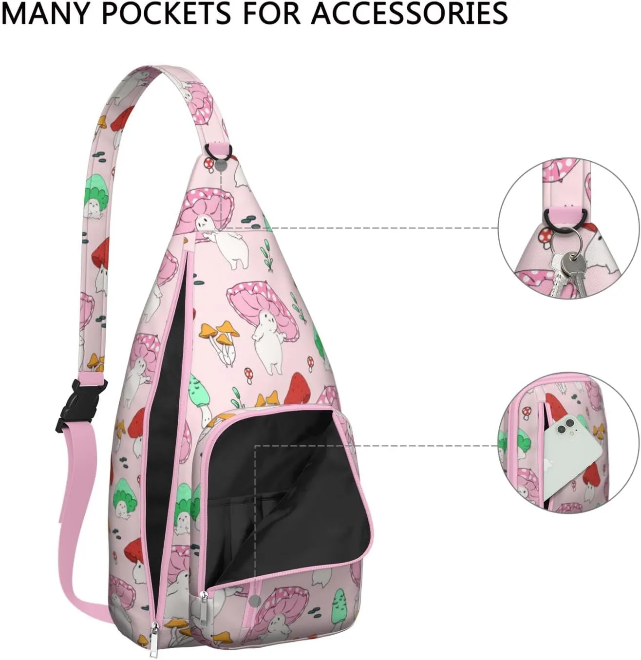 Shoulder Sling Crossbody Casual Chest Bag For Travel Sports Running,Backpack for Men & Women Lightweight Sports BagCrossbody Concealed Carry,Mushroom Shoulder Bag Waterproof Chest Bag
