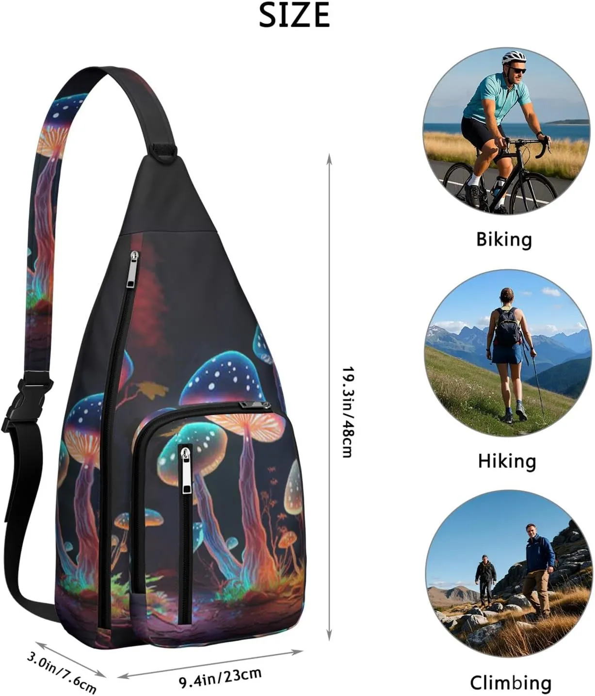 Shoulder Sling Crossbody Casual Chest Bag For Travel Sports Running,Backpack for Men & Women Lightweight Sports BagCrossbody Concealed Carry,Mushroom Shoulder Bag Waterproof Chest Bag