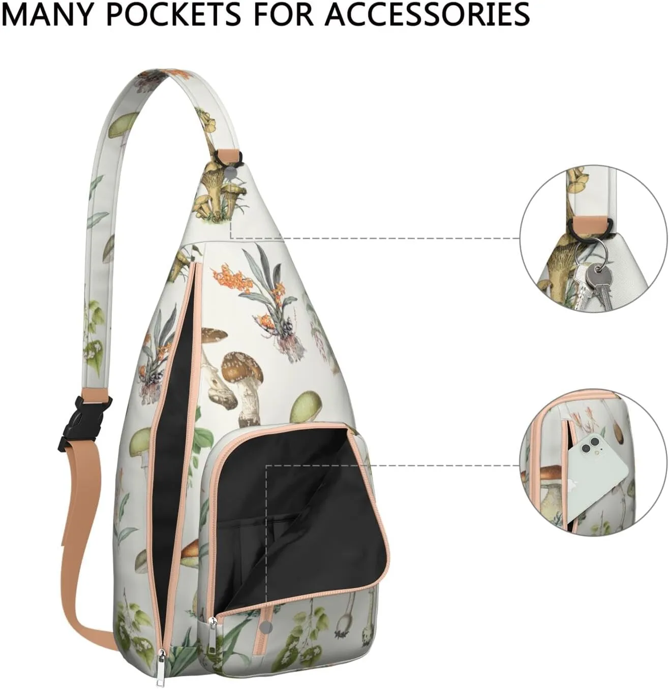Shoulder Sling Crossbody Casual Chest Bag For Travel Sports Running,Backpack for Men & Women Lightweight Sports BagCrossbody Concealed Carry,Mushroom Shoulder Bag Waterproof Chest Bag