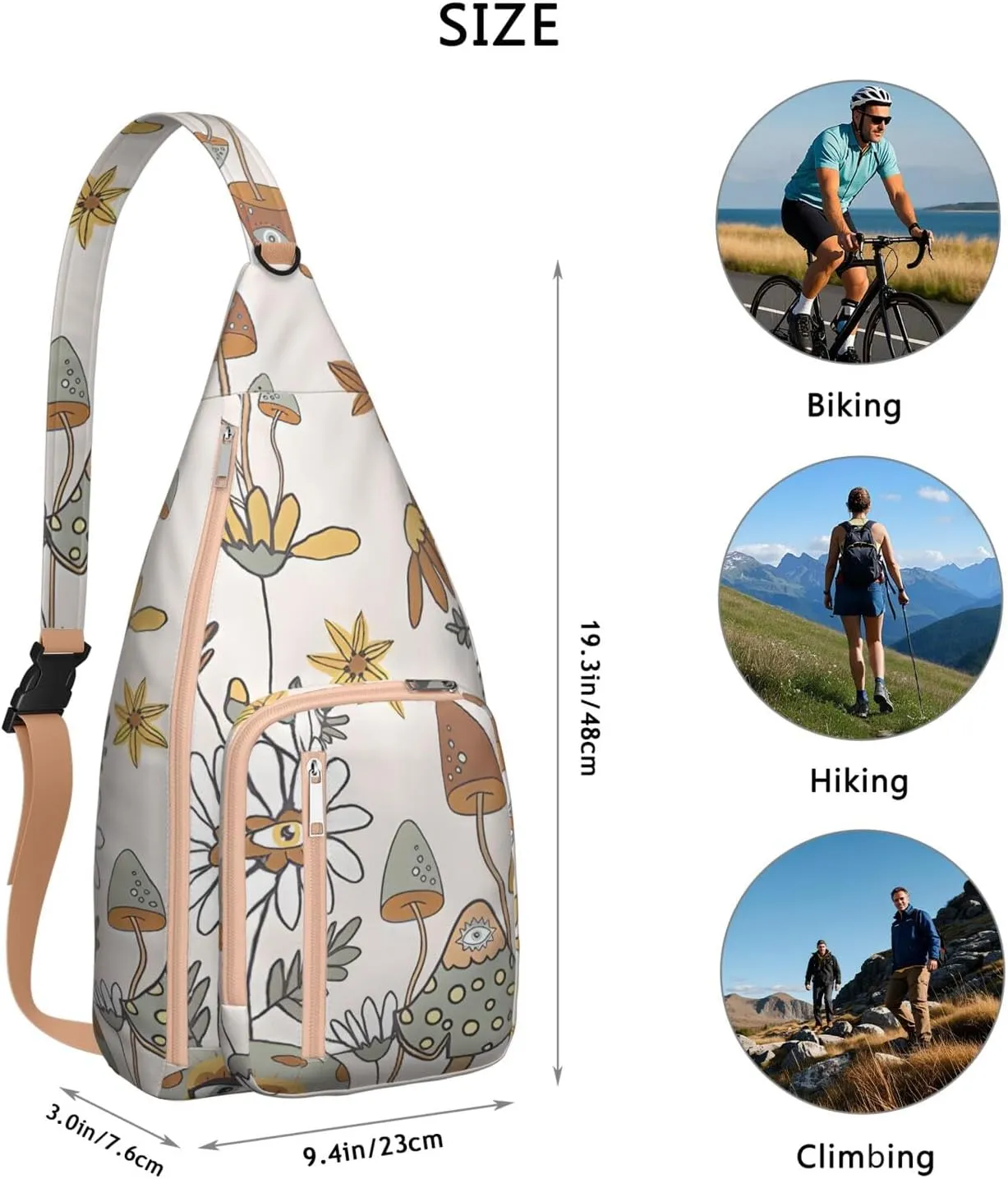 Shoulder Sling Crossbody Casual Chest Bag For Travel Sports Running,Backpack for Men & Women Lightweight Sports BagCrossbody Concealed Carry,Mushroom Shoulder Bag Waterproof Chest Bag