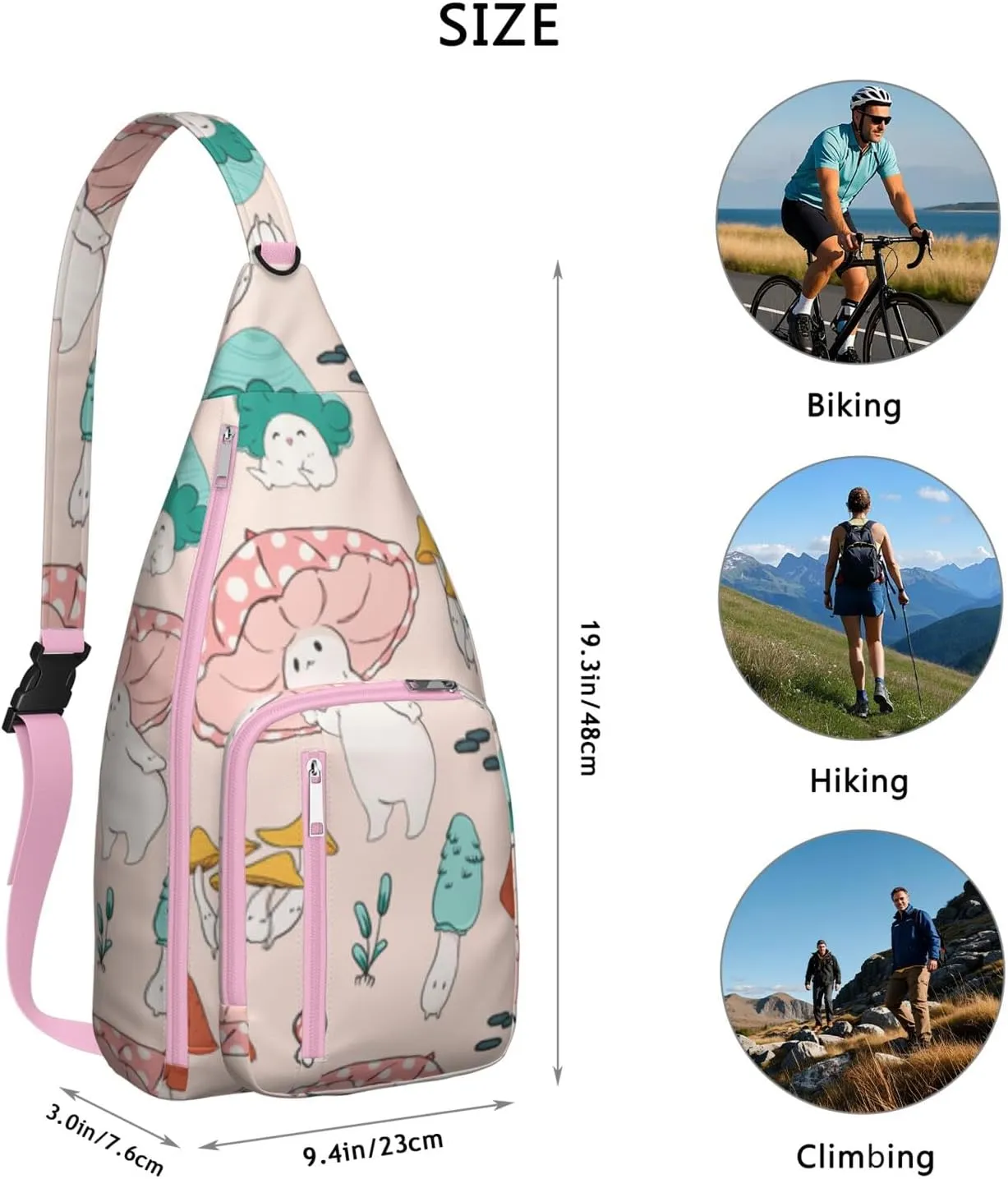 Shoulder Sling Crossbody Casual Chest Bag For Travel Sports Running,Backpack for Men & Women Lightweight Sports BagCrossbody Concealed Carry,Mushroom Shoulder Bag Waterproof Chest Bag