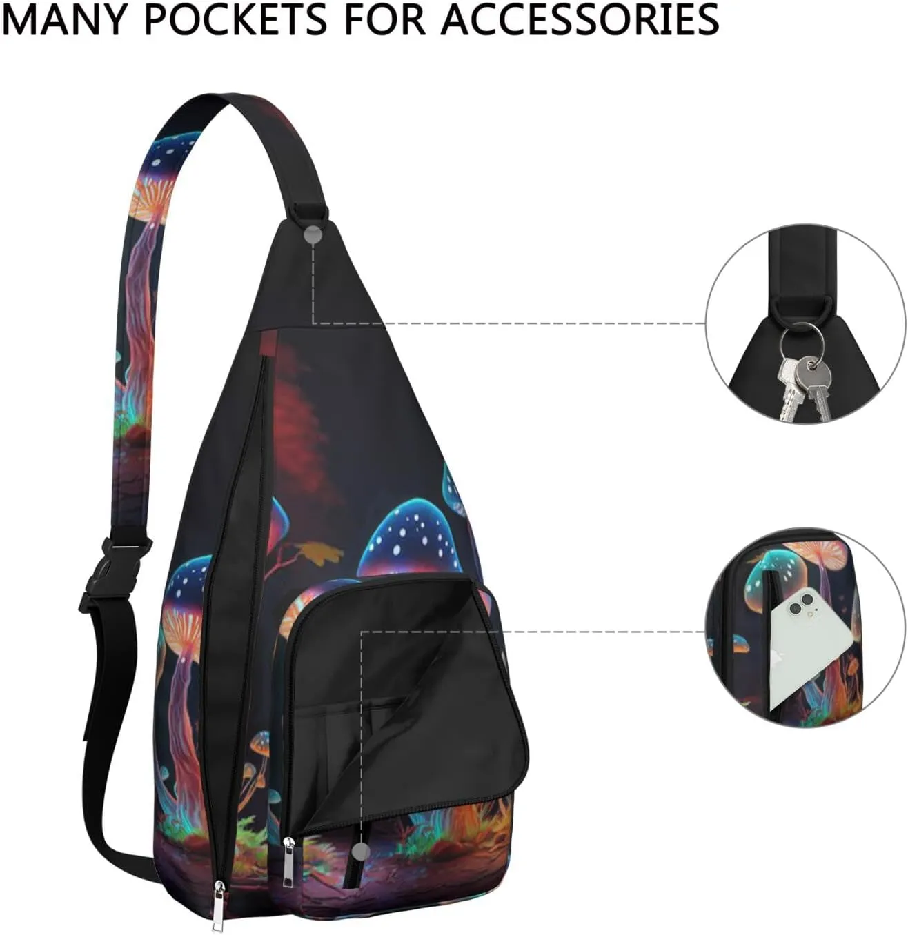 Shoulder Sling Crossbody Casual Chest Bag For Travel Sports Running,Backpack for Men & Women Lightweight Sports BagCrossbody Concealed Carry,Mushroom Shoulder Bag Waterproof Chest Bag
