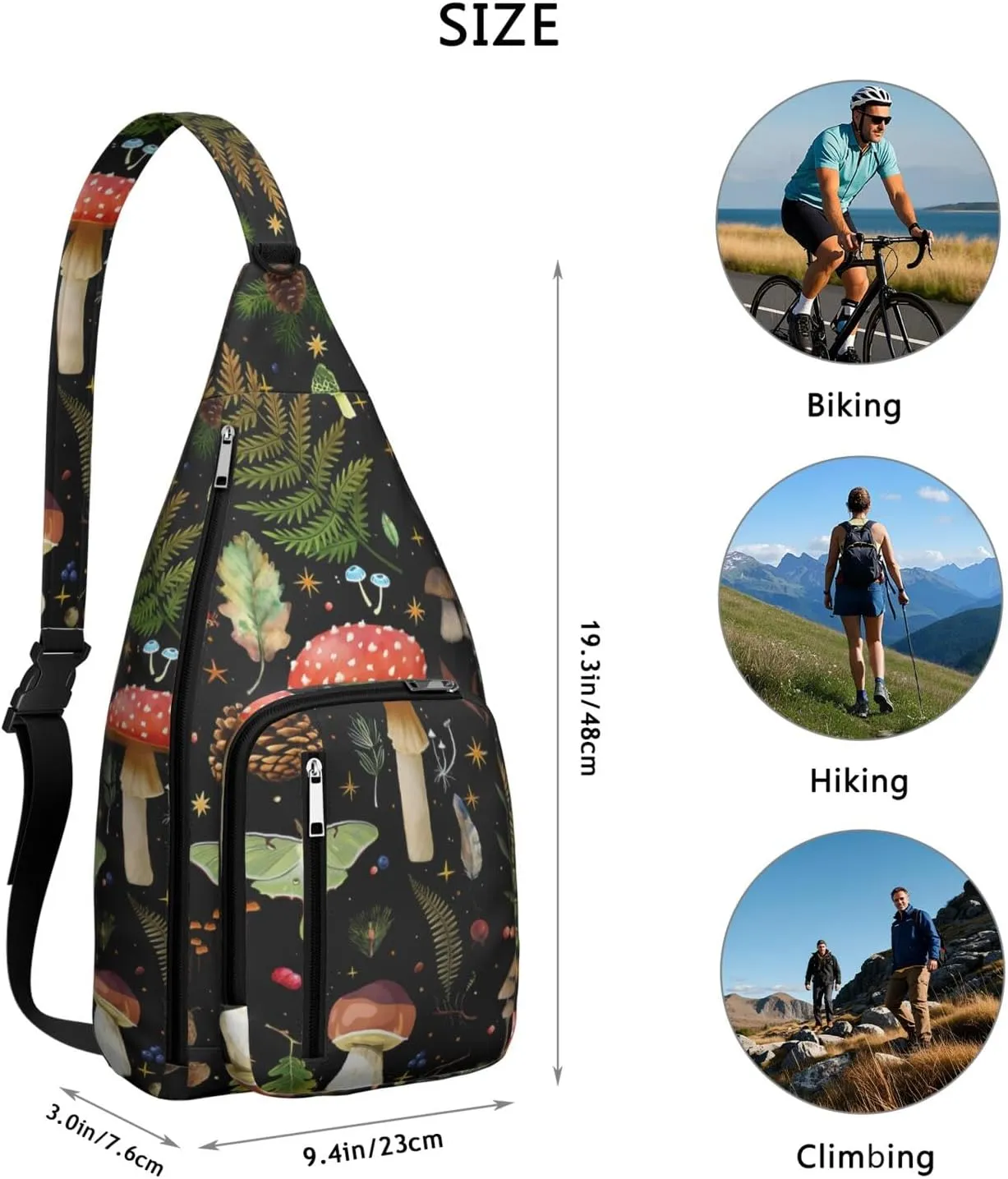 Shoulder Sling Crossbody Casual Chest Bag For Travel Sports Running,Backpack for Men & Women Lightweight Sports BagCrossbody Concealed Carry,Mushroom Shoulder Bag Waterproof Chest Bag
