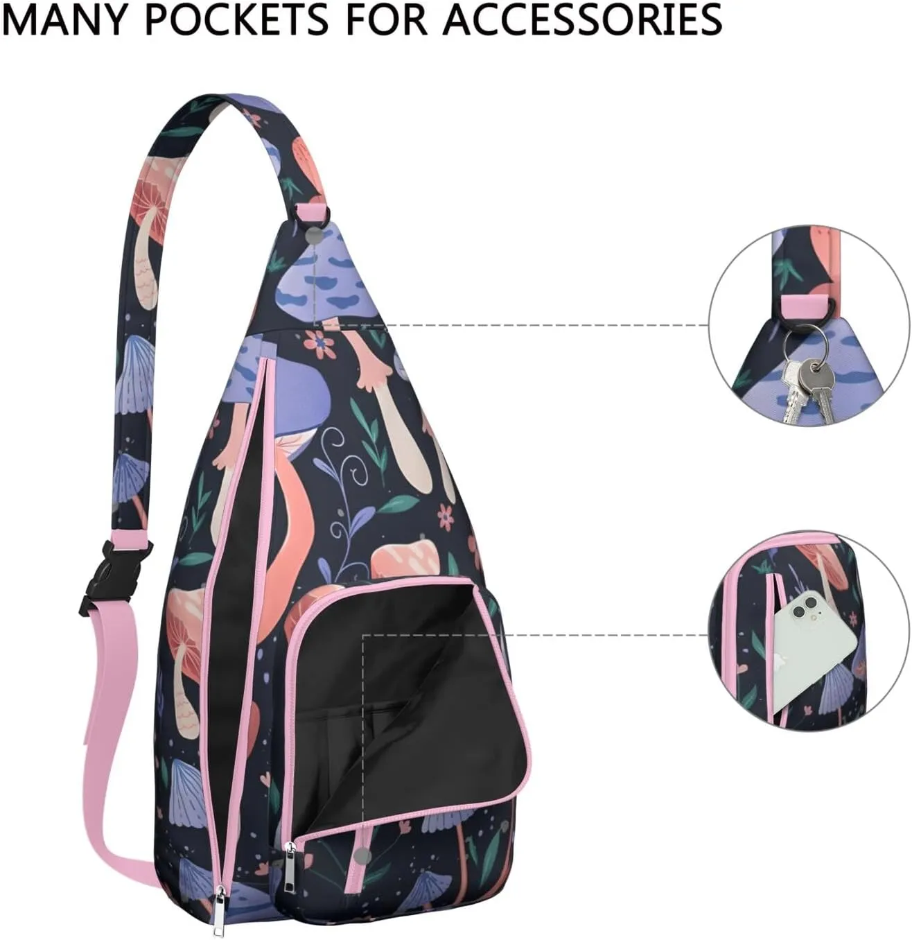 Shoulder Sling Crossbody Casual Chest Bag For Travel Sports Running,Backpack for Men & Women Lightweight Sports BagCrossbody Concealed Carry,Mushroom Shoulder Bag Waterproof Chest Bag
