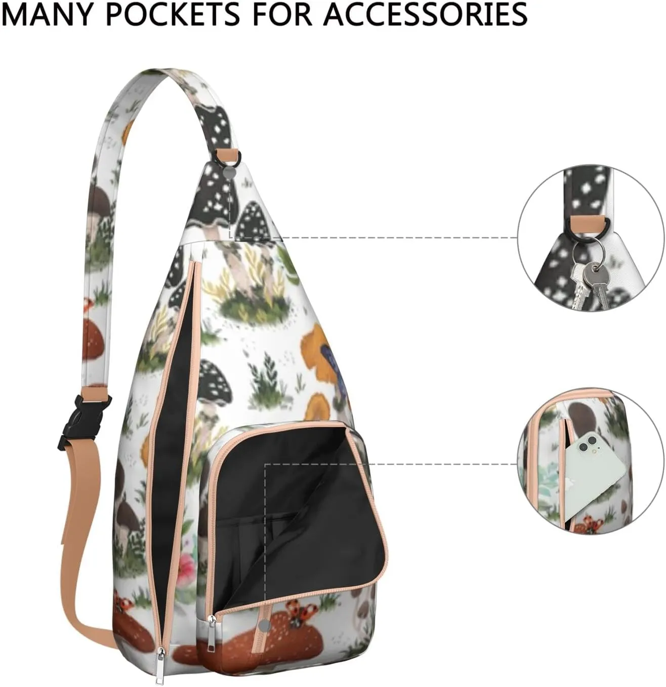 Shoulder Sling Crossbody Casual Chest Bag For Travel Sports Running,Backpack for Men & Women Lightweight Sports BagCrossbody Concealed Carry,Mushroom Shoulder Bag Waterproof Chest Bag