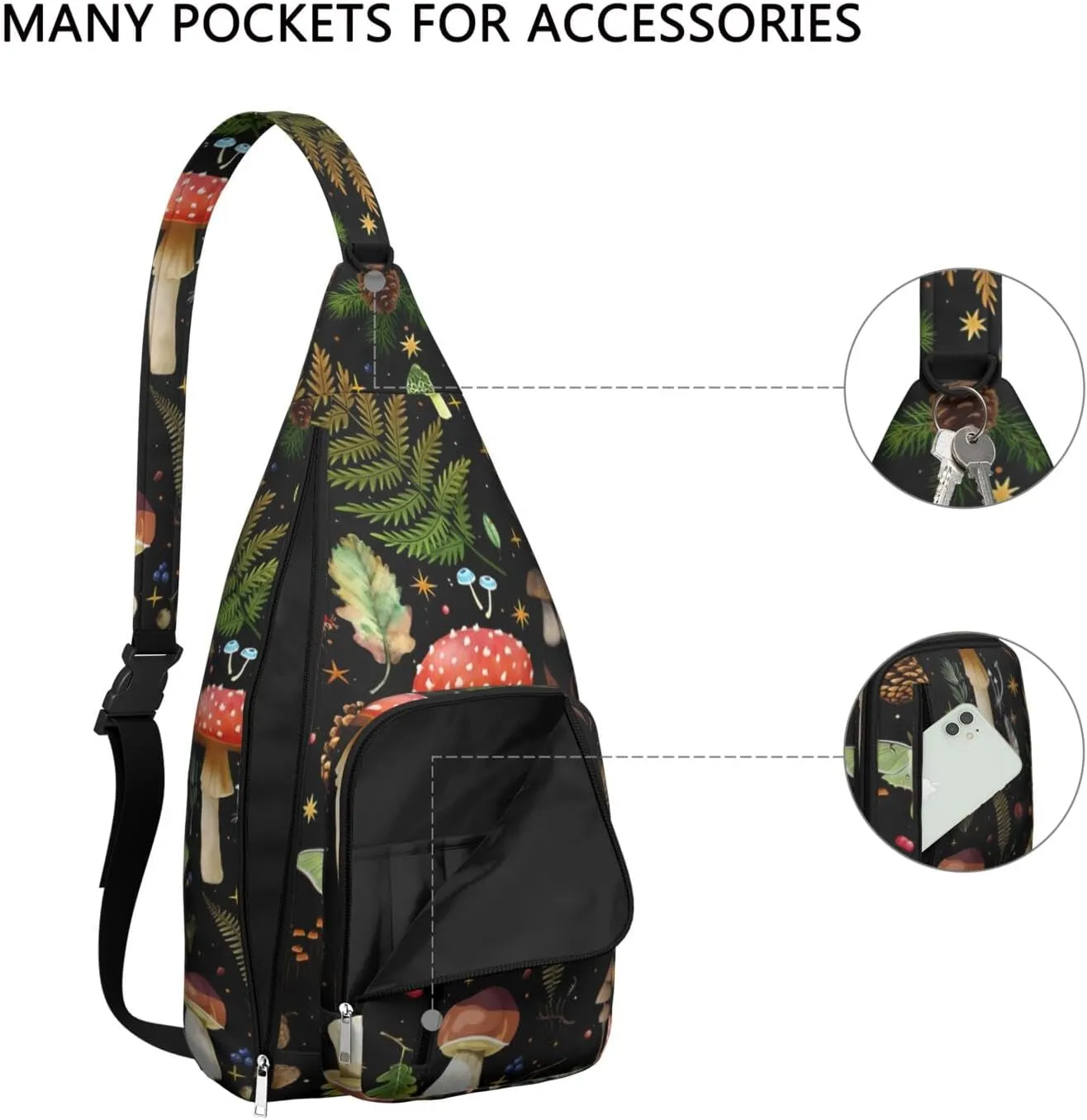 Shoulder Sling Crossbody Casual Chest Bag For Travel Sports Running,Backpack for Men & Women Lightweight Sports BagCrossbody Concealed Carry,Mushroom Shoulder Bag Waterproof Chest Bag