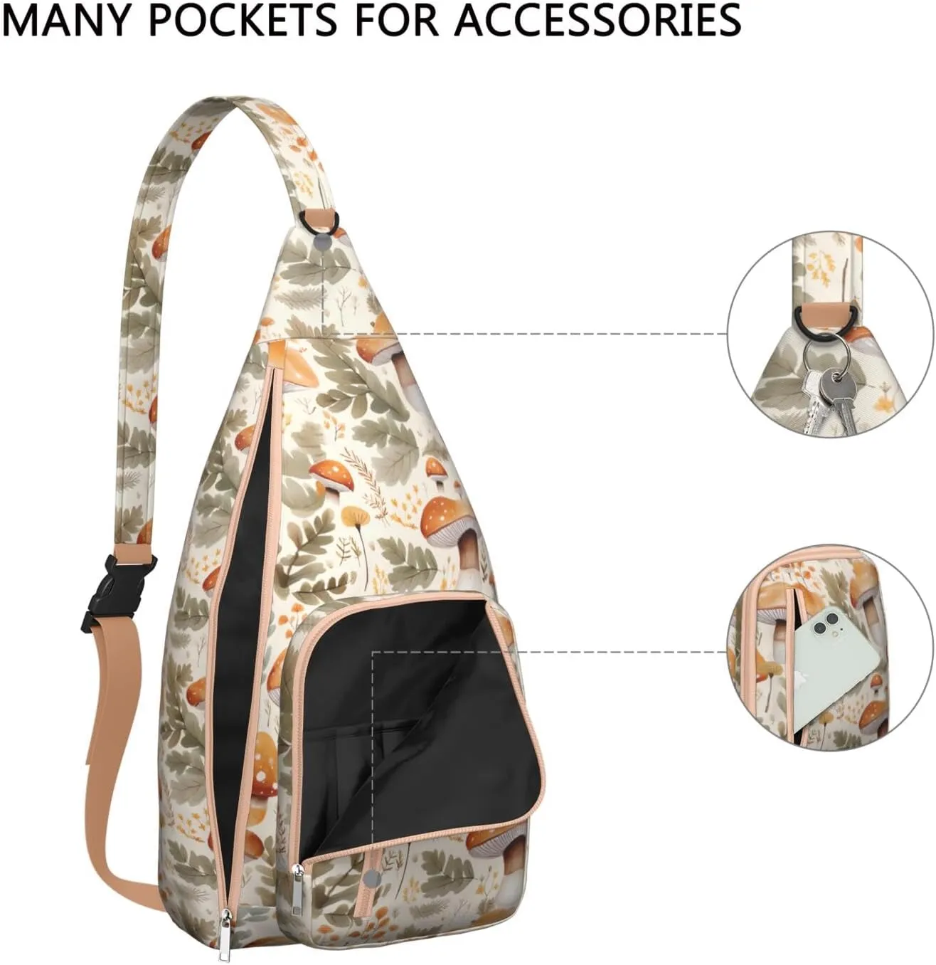 Shoulder Sling Crossbody Casual Chest Bag For Travel Sports Running,Backpack for Men & Women Lightweight Sports BagCrossbody Concealed Carry,Mushroom Shoulder Bag Waterproof Chest Bag