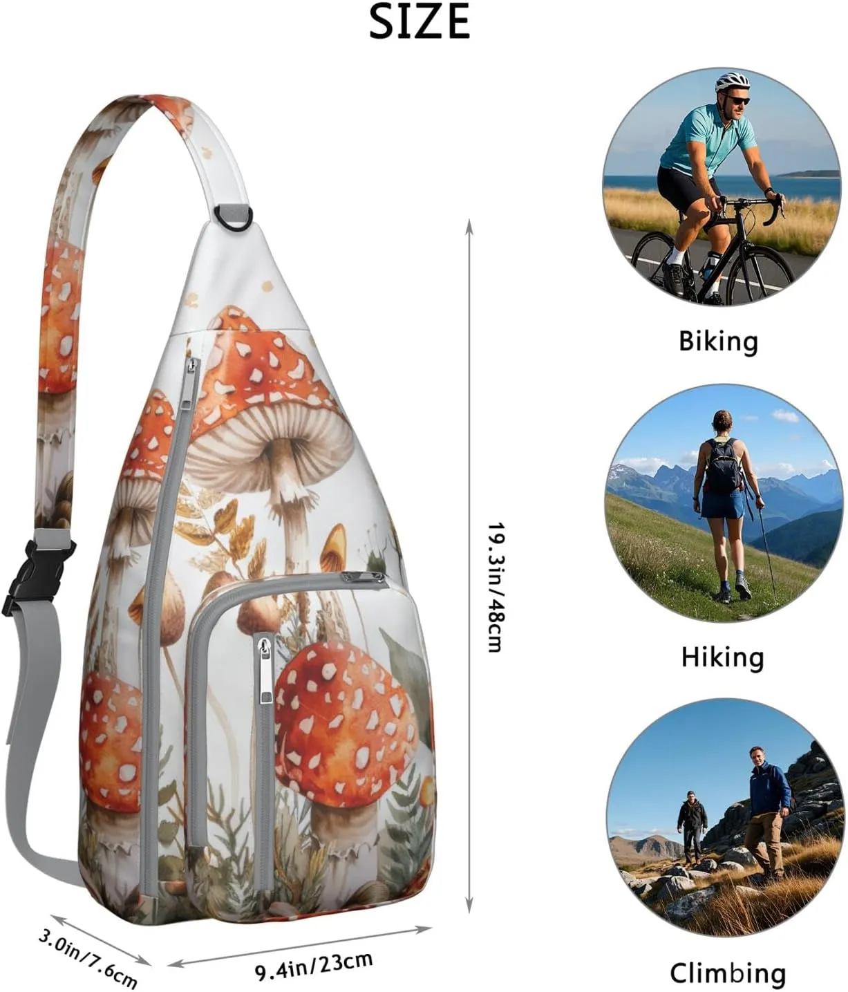 Shoulder Sling Crossbody Casual Chest Bag For Travel Sports Running,Backpack for Men & Women Lightweight Sports BagCrossbody Concealed Carry,Mushroom Shoulder Bag Waterproof Chest Bag