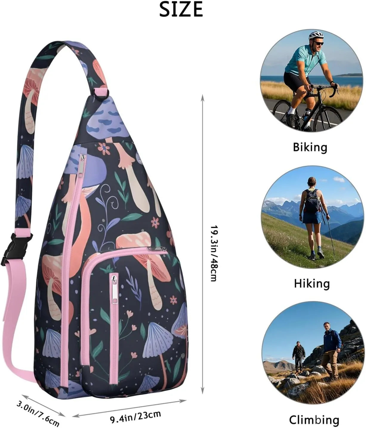 Shoulder Sling Crossbody Casual Chest Bag For Travel Sports Running,Backpack for Men & Women Lightweight Sports BagCrossbody Concealed Carry,Mushroom Shoulder Bag Waterproof Chest Bag