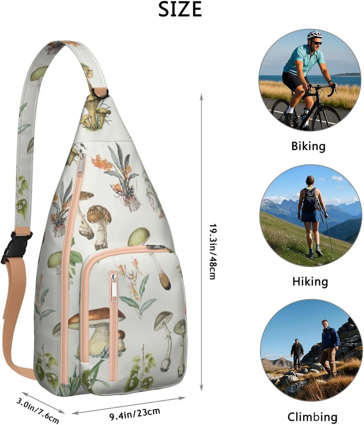 Shoulder Sling Crossbody Casual Chest Bag For Travel Sports Running,Backpack for Men & Women Lightweight Sports BagCrossbody Concealed Carry,Mushroom Shoulder Bag Waterproof Chest Bag