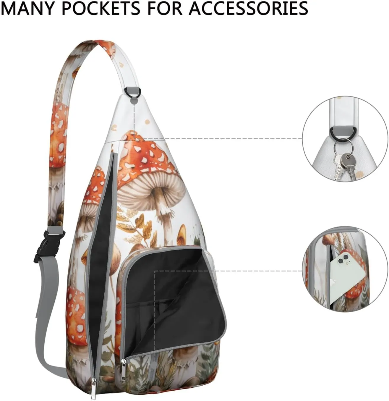 Shoulder Sling Crossbody Casual Chest Bag For Travel Sports Running,Backpack for Men & Women Lightweight Sports BagCrossbody Concealed Carry,Mushroom Shoulder Bag Waterproof Chest Bag