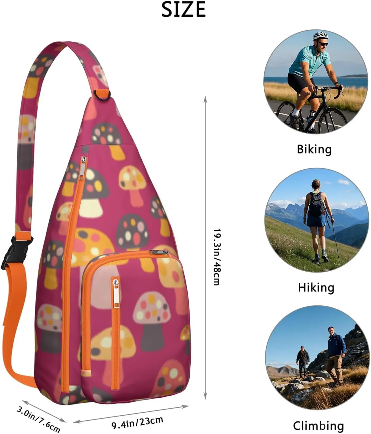 Shoulder Sling Crossbody Casual Chest Bag For Travel Sports Running,Backpack for Men & Women Lightweight Sports BagCrossbody Concealed Carry,Mushroom Shoulder Bag Waterproof Chest Bag