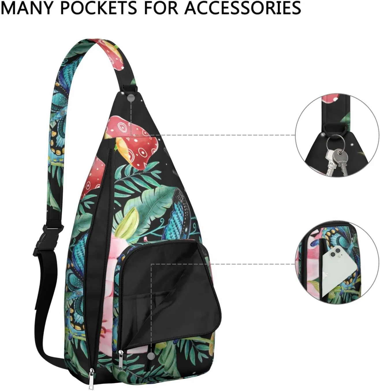 Shoulder Sling Crossbody Casual Chest Bag For Travel Sports Running,Backpack for Men & Women Lightweight Sports BagCrossbody Concealed Carry,Mushroom Shoulder Bag Waterproof Chest Bag