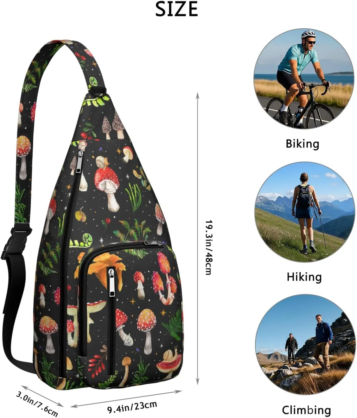 Shoulder Sling Crossbody Casual Chest Bag For Travel Sports Running,Backpack for Men & Women Lightweight Sports BagCrossbody Concealed Carry,Mushroom Shoulder Bag Waterproof Chest Bag