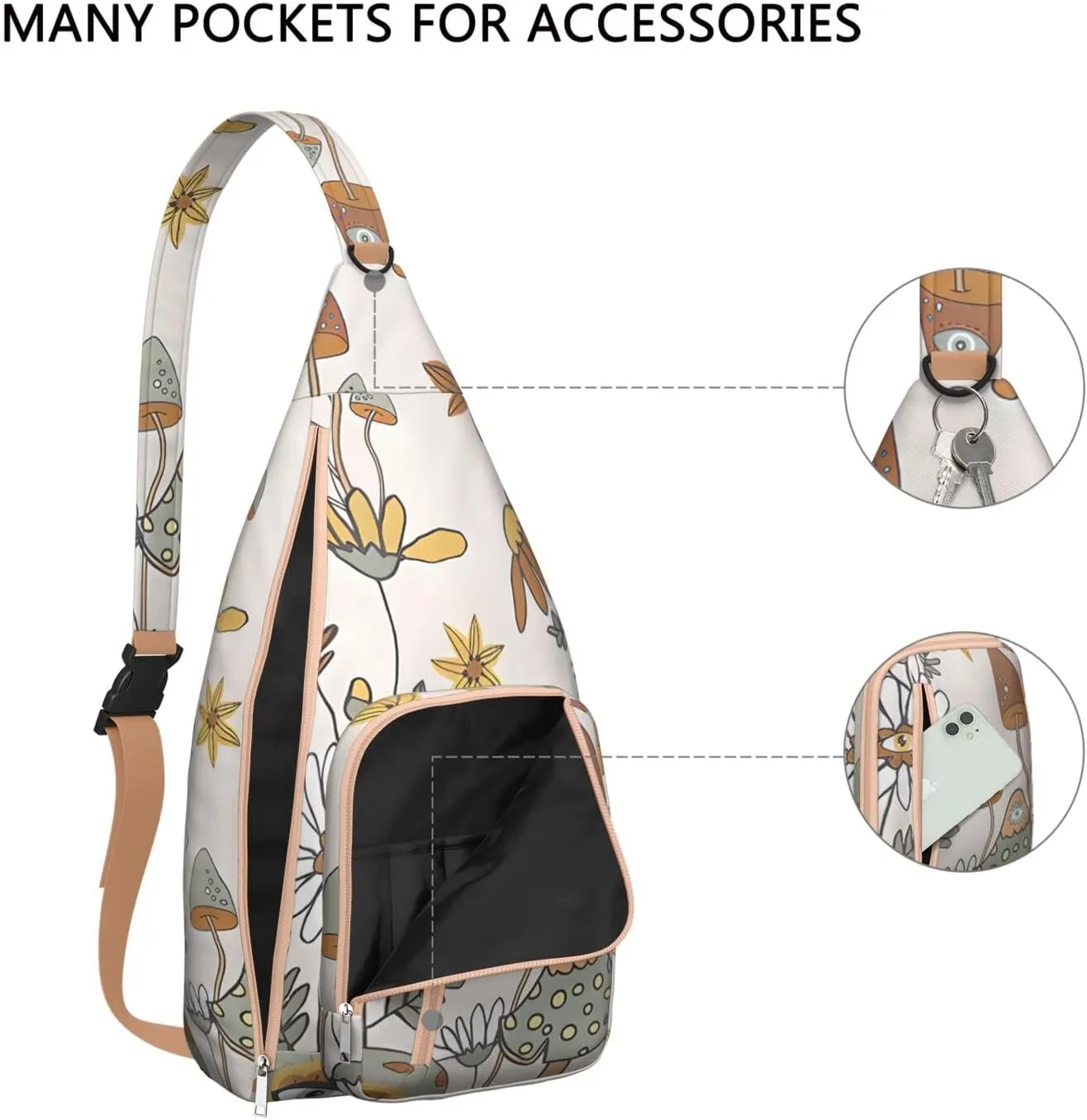 Shoulder Sling Crossbody Casual Chest Bag For Travel Sports Running,Backpack for Men & Women Lightweight Sports BagCrossbody Concealed Carry,Mushroom Shoulder Bag Waterproof Chest Bag