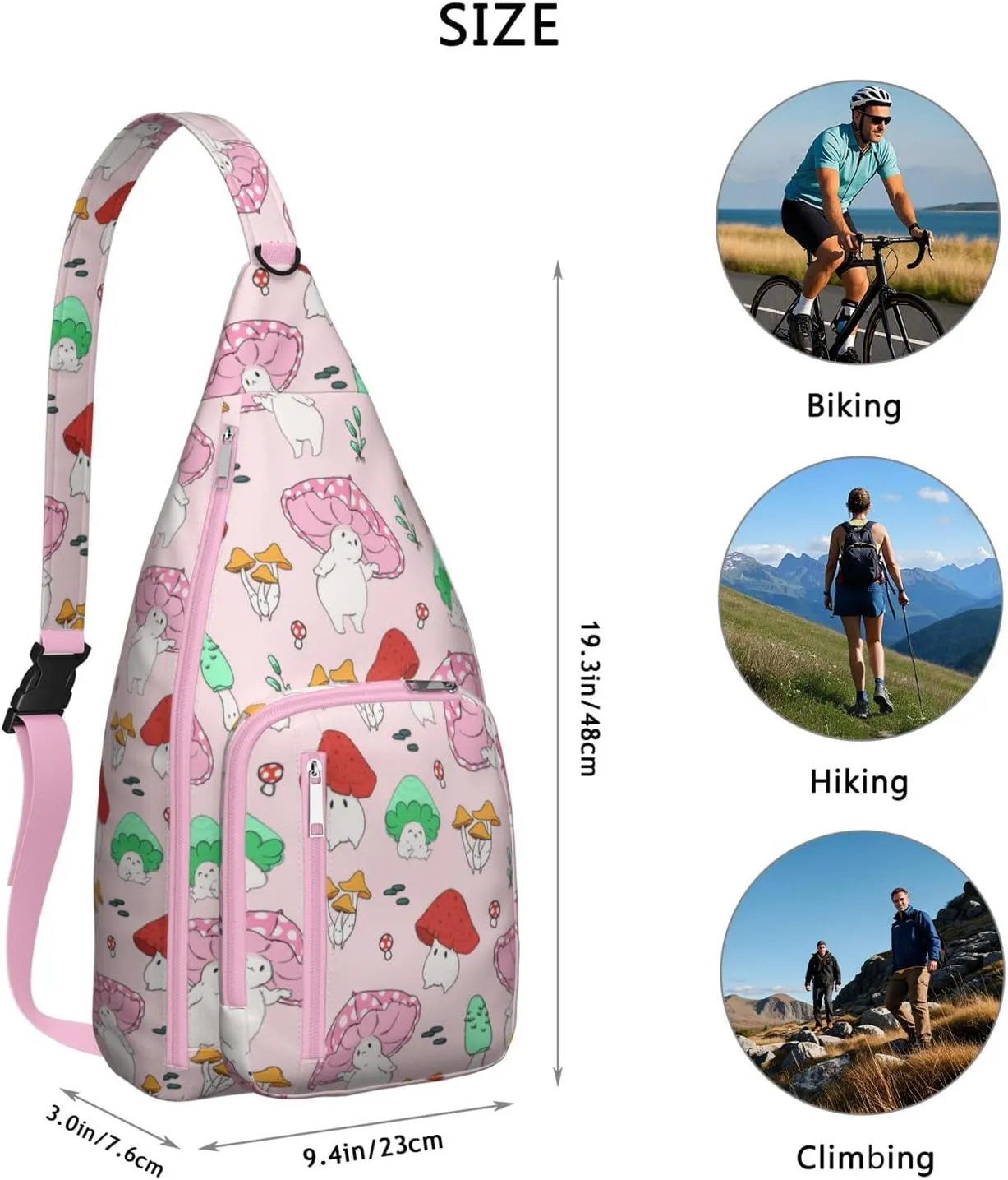 Shoulder Sling Crossbody Casual Chest Bag For Travel Sports Running,Backpack for Men & Women Lightweight Sports BagCrossbody Concealed Carry,Mushroom Shoulder Bag Waterproof Chest Bag