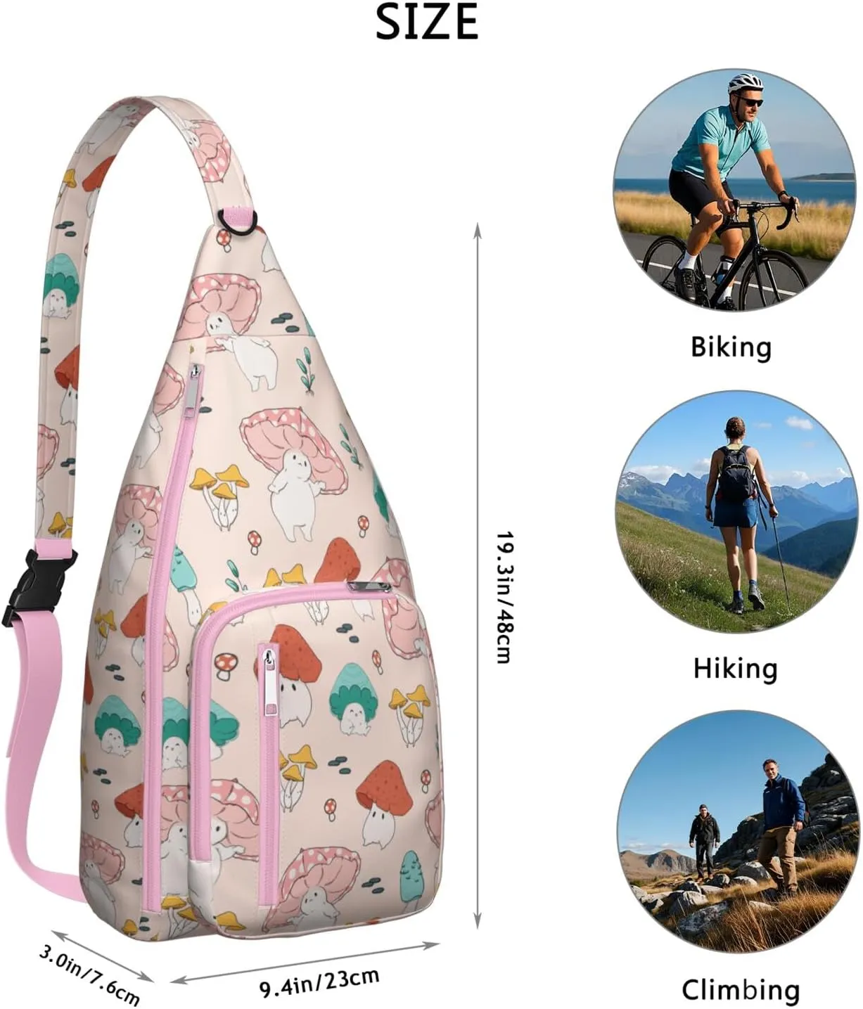 Shoulder Sling Crossbody Casual Chest Bag For Travel Sports Running,Backpack for Men & Women Lightweight Sports BagCrossbody Concealed Carry,Mushroom Shoulder Bag Waterproof Chest Bag