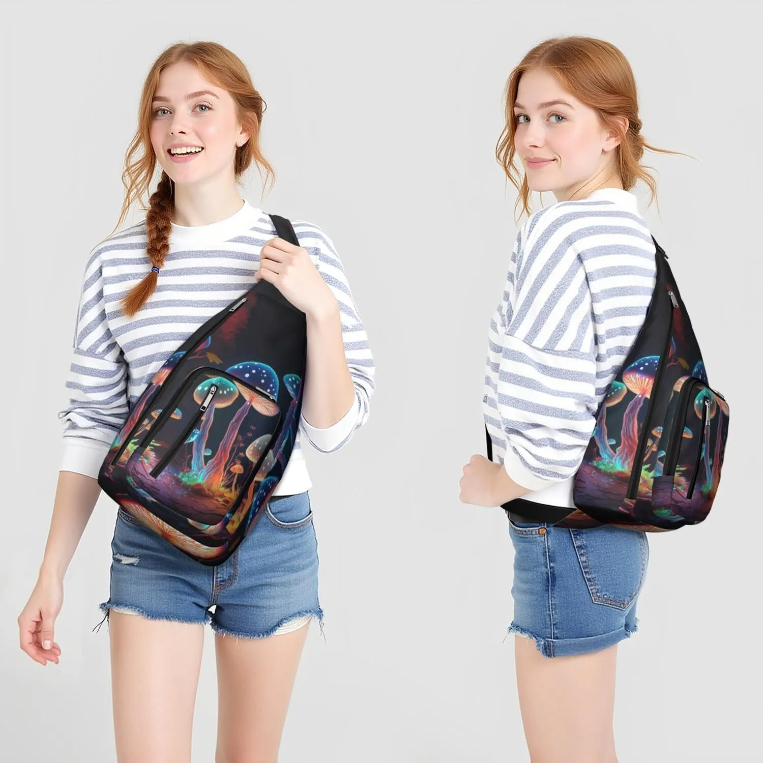 Shoulder Sling Crossbody Casual Chest Bag For Travel Sports Running,Backpack for Men & Women Lightweight Sports BagCrossbody Concealed Carry,Mushroom Shoulder Bag Waterproof Chest Bag