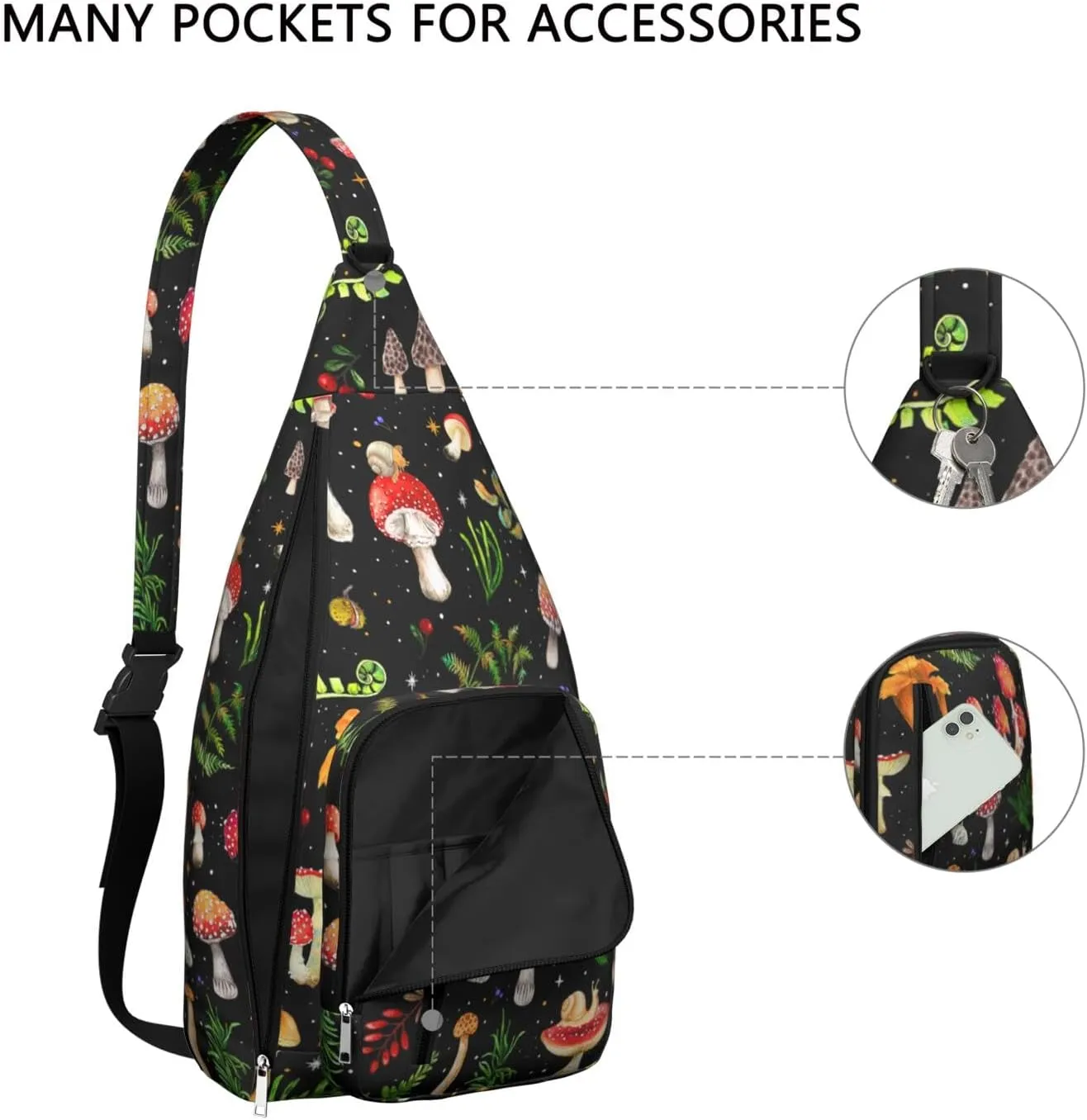 Shoulder Sling Crossbody Casual Chest Bag For Travel Sports Running,Backpack for Men & Women Lightweight Sports BagCrossbody Concealed Carry,Mushroom Shoulder Bag Waterproof Chest Bag