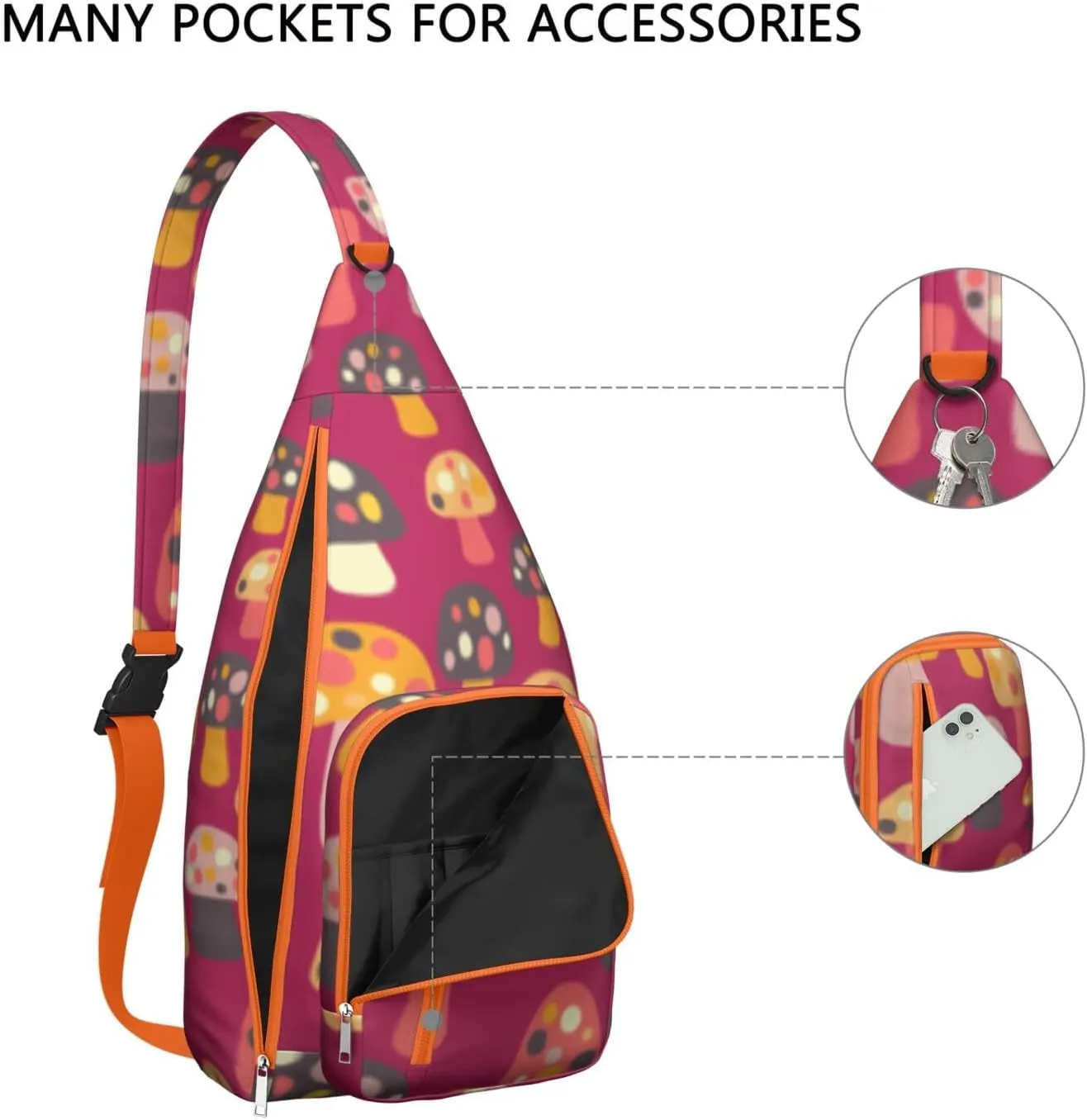 Shoulder Sling Crossbody Casual Chest Bag For Travel Sports Running,Backpack for Men & Women Lightweight Sports BagCrossbody Concealed Carry,Mushroom Shoulder Bag Waterproof Chest Bag