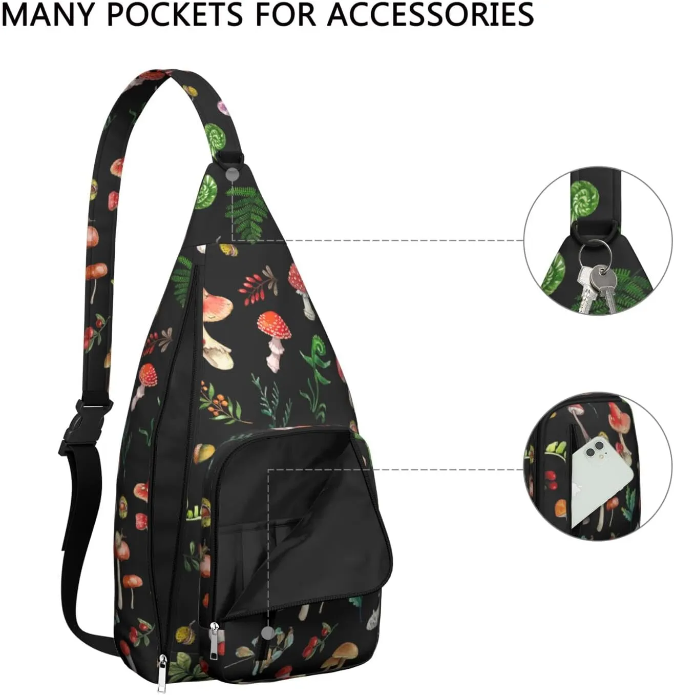 Shoulder Sling Crossbody Casual Chest Bag For Travel Sports Running,Backpack for Men & Women Lightweight Sports BagCrossbody Concealed Carry,Mushroom Shoulder Bag Waterproof Chest Bag