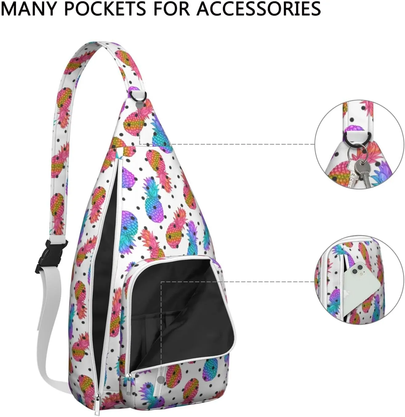 Shoulder Sling Crossbody Casual Chest Bag For Travel Sports Running,Backpack for Men & Women Lightweight Sports BagCrossbody Concealed Carry,Pineapple Shoulder Bag Waterproof Chest Bag