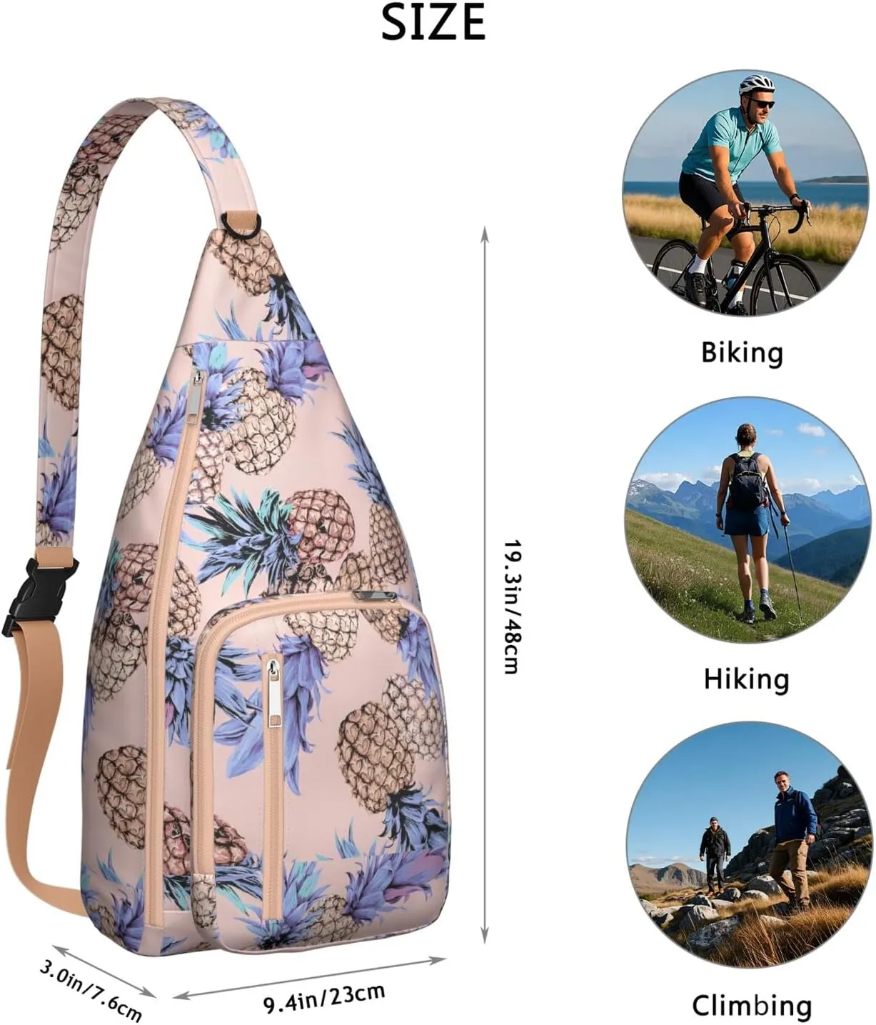 Shoulder Sling Crossbody Casual Chest Bag For Travel Sports Running,Backpack for Men & Women Lightweight Sports BagCrossbody Concealed Carry,Pineapple Shoulder Bag Waterproof Chest Bag