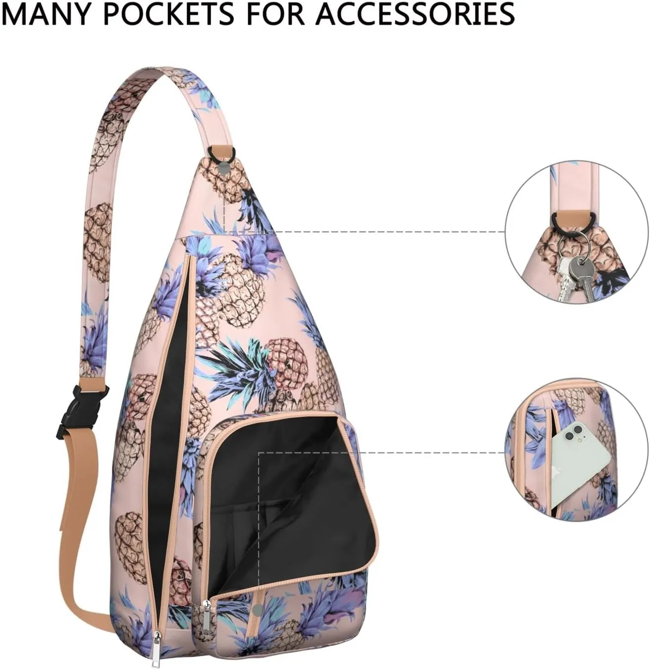 Shoulder Sling Crossbody Casual Chest Bag For Travel Sports Running,Backpack for Men & Women Lightweight Sports BagCrossbody Concealed Carry,Pineapple Shoulder Bag Waterproof Chest Bag
