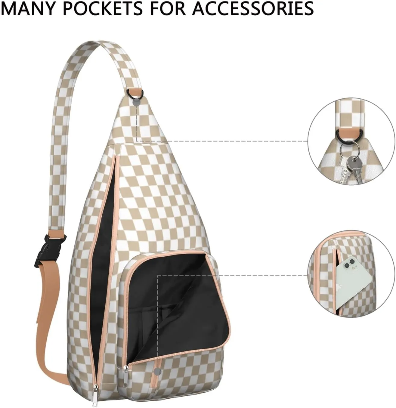 Shoulder Sling Crossbody Casual Chest Bag For Travel Sports Running,Backpack for Men & Women Lightweight Sports BagCrossbody Concealed Carry,Plaid Shoulder Bag Waterproof Chest Bag