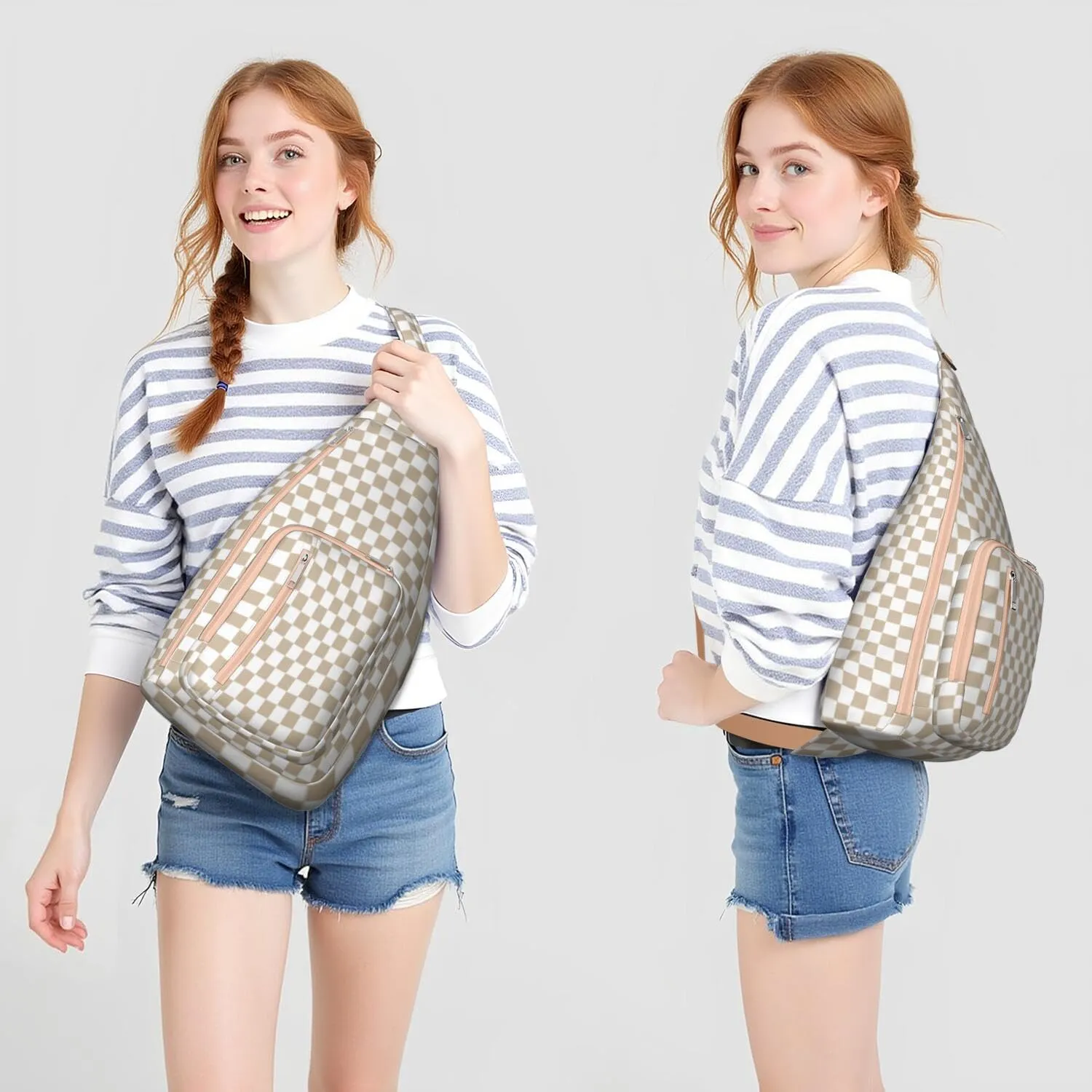 Shoulder Sling Crossbody Casual Chest Bag For Travel Sports Running,Backpack for Men & Women Lightweight Sports BagCrossbody Concealed Carry,Plaid Shoulder Bag Waterproof Chest Bag