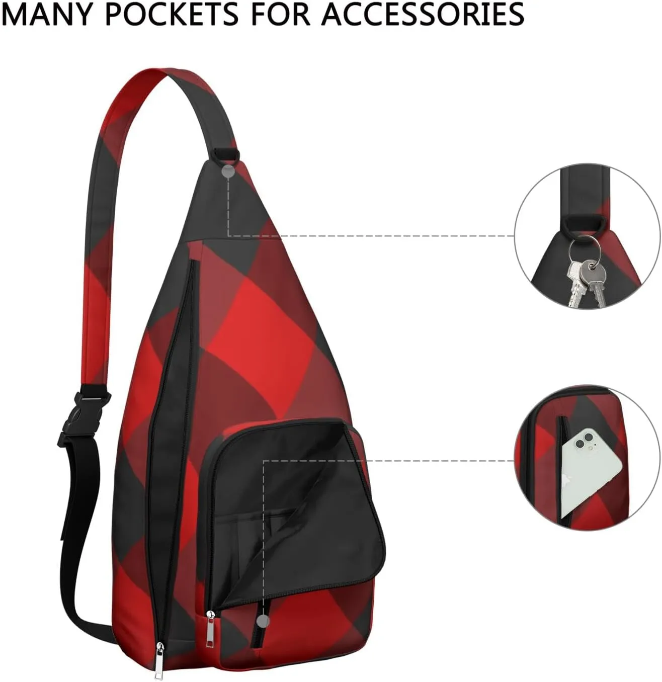 Shoulder Sling Crossbody Casual Chest Bag For Travel Sports Running,Backpack for Men & Women Lightweight Sports BagCrossbody Concealed Carry,Plaid Shoulder Bag Waterproof Chest Bag