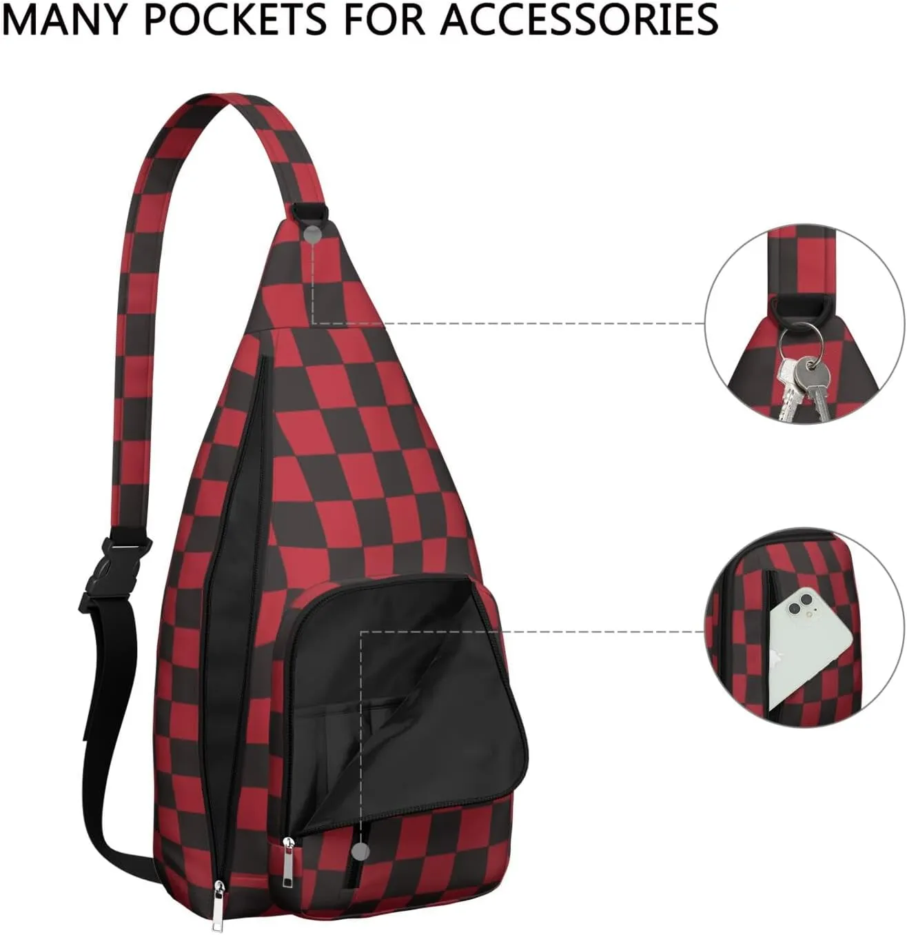 Shoulder Sling Crossbody Casual Chest Bag For Travel Sports Running,Backpack for Men & Women Lightweight Sports BagCrossbody Concealed Carry,Plaid Shoulder Bag Waterproof Chest Bag