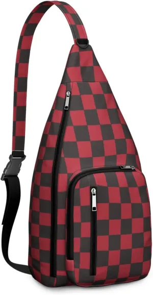 Shoulder Sling Crossbody Casual Chest Bag For Travel Sports Running,Backpack for Men & Women Lightweight Sports BagCrossbody Concealed Carry,Plaid Shoulder Bag Waterproof Chest Bag
