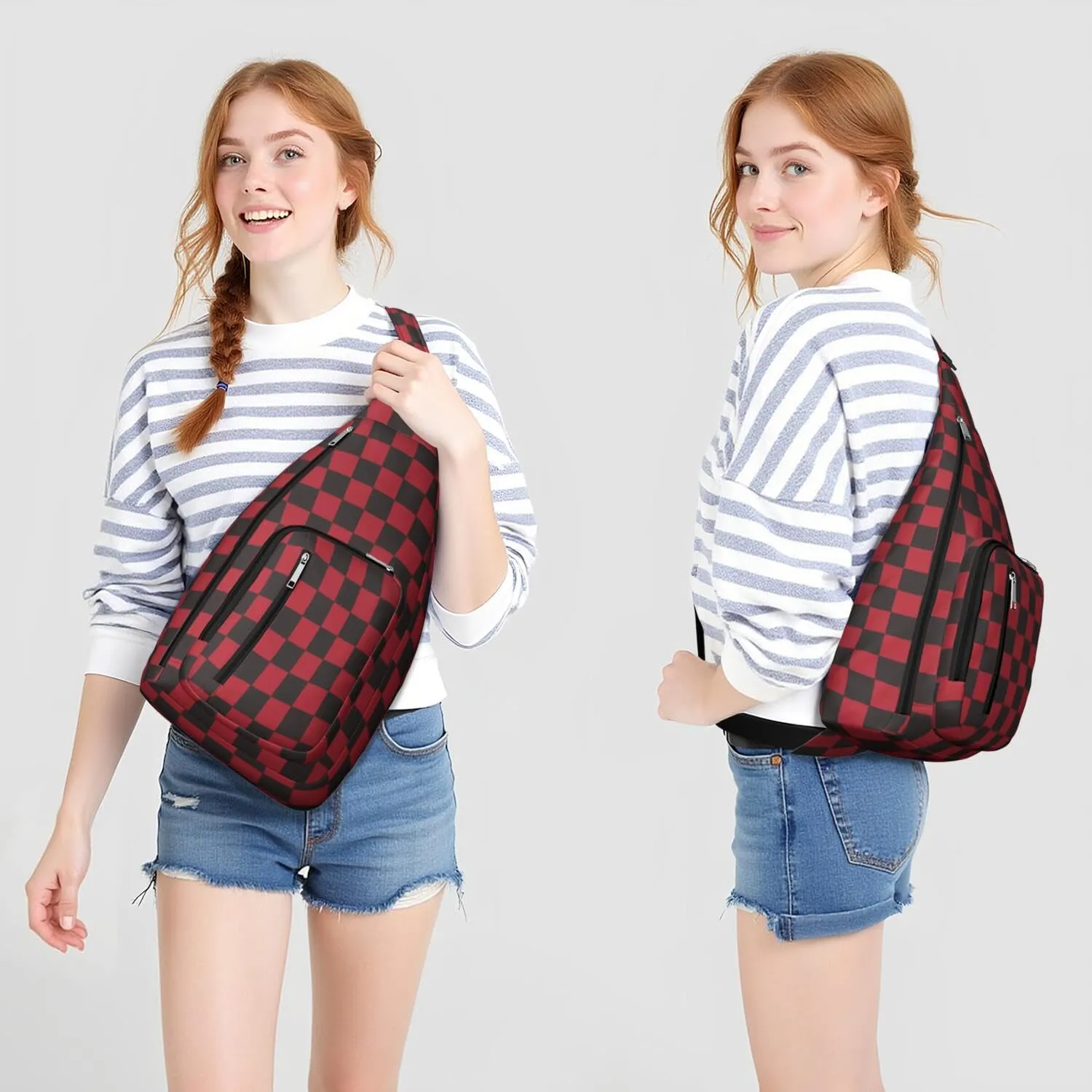 Shoulder Sling Crossbody Casual Chest Bag For Travel Sports Running,Backpack for Men & Women Lightweight Sports BagCrossbody Concealed Carry,Plaid Shoulder Bag Waterproof Chest Bag