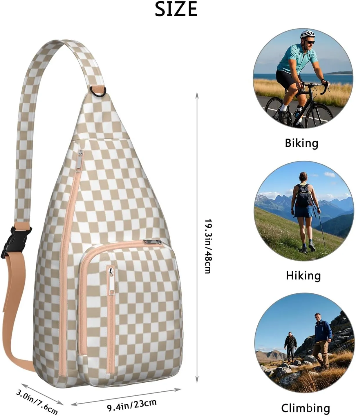 Shoulder Sling Crossbody Casual Chest Bag For Travel Sports Running,Backpack for Men & Women Lightweight Sports BagCrossbody Concealed Carry,Plaid Shoulder Bag Waterproof Chest Bag